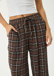 AFENDS REVERIE SEERSUCKER PANT HEMP TENCEL BAGGY FIT COFFEE CHECK