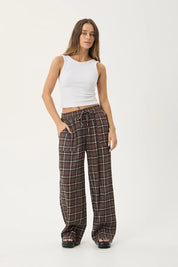 AFENDS REVERIE SEERSUCKER PANT HEMP TENCEL BAGGY FIT COFFEE CHECK