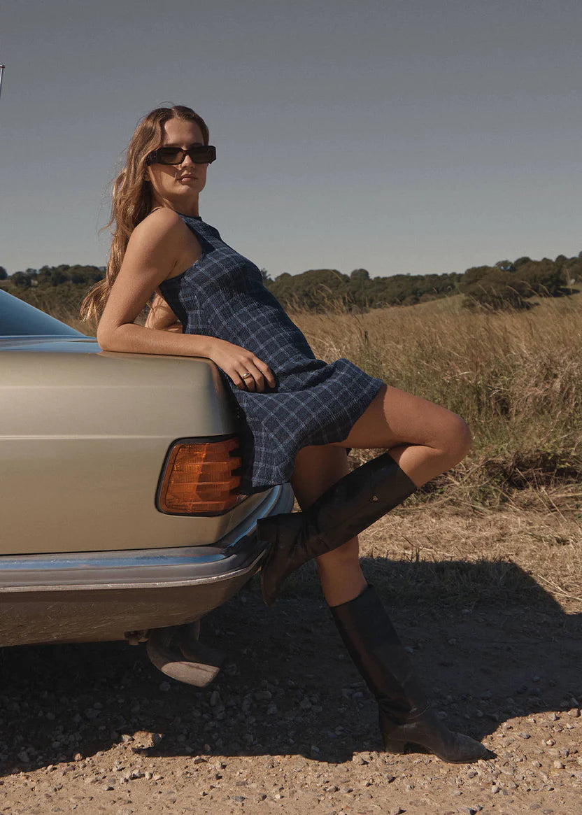 AFENDS SAMMY SEERSUCKER MINI DRESS – THEA MIDNIGHT CHECK