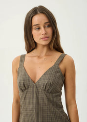 AFENDS SHADOW GERRY MINI DRESS ORGANIC COTTON CHECK STONE