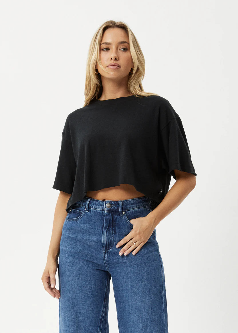 AFENDS SLAY CROPPED OVERSIZED TEE HEMP COTTON BLACK
