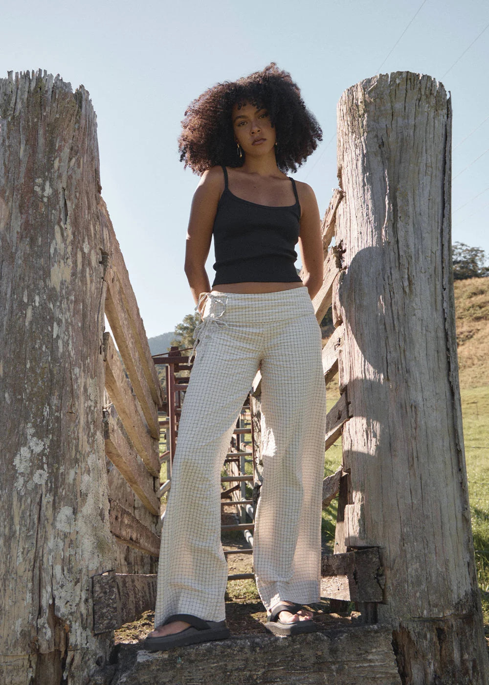 AFENDS SOFIA WIDE LEG PANT – REVERB MOONBEAM CHECK