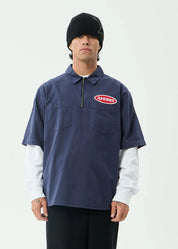 AFENDS SUPPLY WORKWEAR SHORT SLEEVE SHIRT MEN’S ORGANIC COTTON STREETWEAR WASHED DEEP SEA