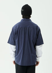 AFENDS SUPPLY WORKWEAR SHORT SLEEVE SHIRT MEN’S ORGANIC COTTON STREETWEAR WASHED DEEP SEA