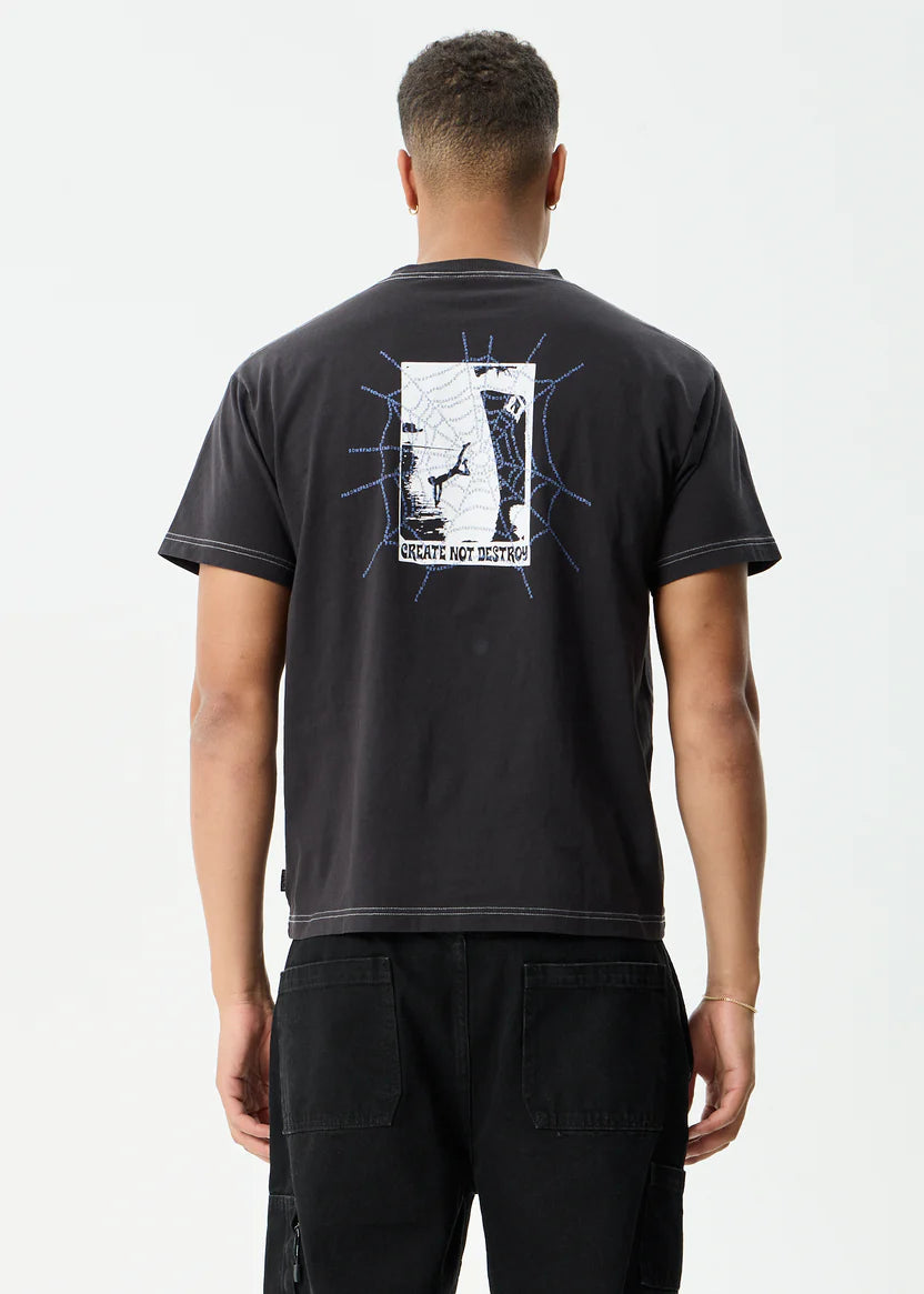 AFENDS TANGLED BOXY TEE MEN’S RECYCLED COTTON STREETWEAR T SHIRT STONE BLACK