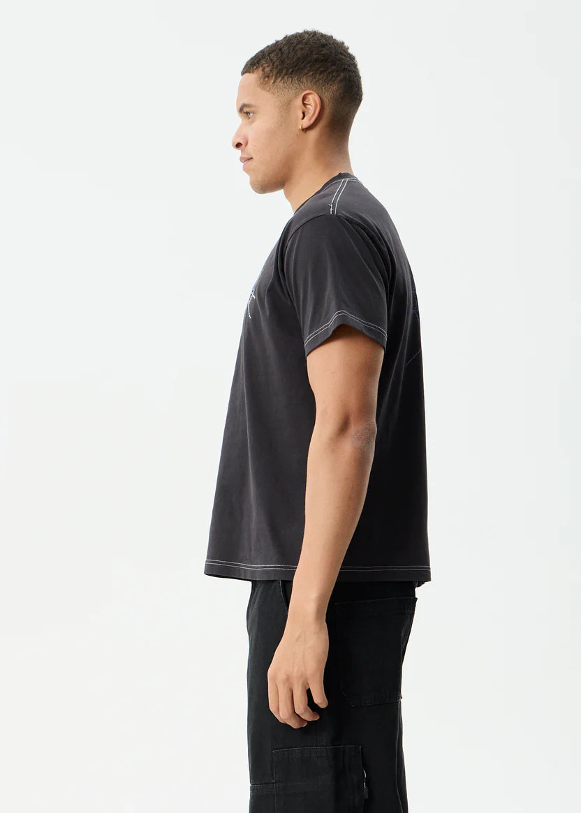 AFENDS TANGLED BOXY TEE MEN’S RECYCLED COTTON STREETWEAR T SHIRT STONE BLACK