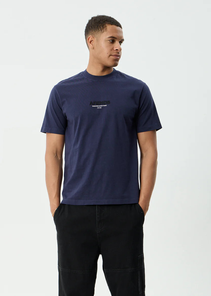 AFENDS VINYL RETRO TEE MEN’S RECYCLED ORGANIC COTTON STREETWEAR T SHIRT WASHED DEEP SEA
