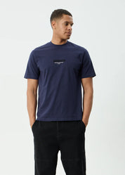 AFENDS VINYL RETRO TEE MEN’S RECYCLED ORGANIC COTTON STREETWEAR T SHIRT WASHED DEEP SEA