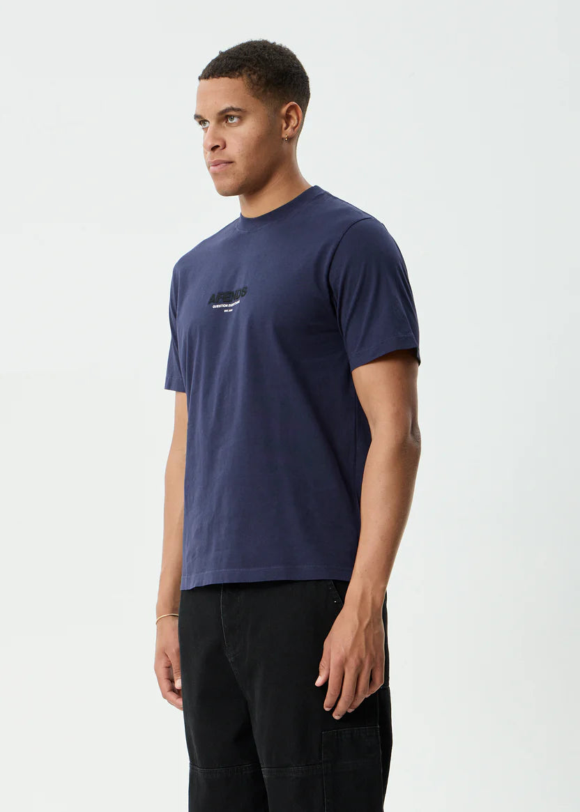 AFENDS VINYL RETRO TEE MEN’S RECYCLED ORGANIC COTTON STREETWEAR T SHIRT WASHED DEEP SEA