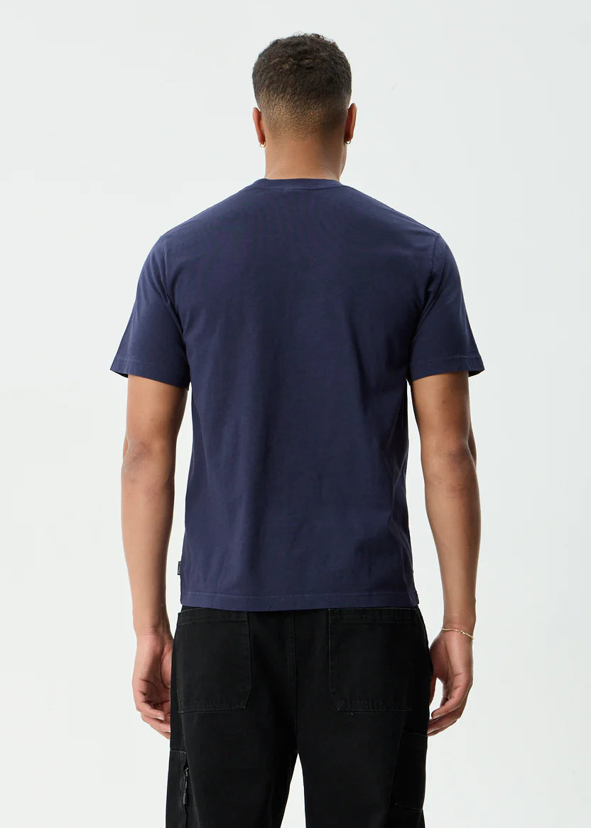 AFENDS VINYL RETRO TEE MEN’S RECYCLED ORGANIC COTTON STREETWEAR T SHIRT WASHED DEEP SEA