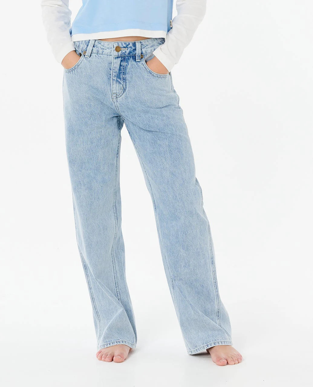 RIP CURL AGGIE RELAXED KIDS DENIM JEANS VINTAGE BLUE COTTON SURF FIT
