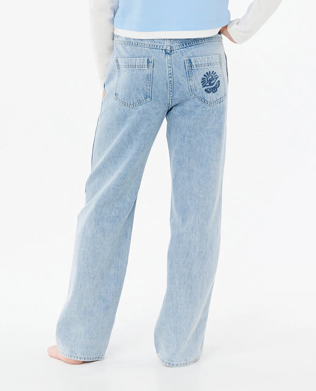 RIP CURL AGGIE RELAXED KIDS DENIM JEANS VINTAGE BLUE COTTON SURF FIT