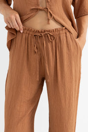 AIRLIE BEACH PANT – WOMENS MID-WAIST RELAXED STRAIGHT LEG BEACH PANT – ALMOND
