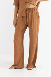 AIRLIE BEACH PANT – WOMENS MID-WAIST RELAXED STRAIGHT LEG BEACH PANT – ALMOND