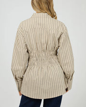 ALL ABOUT EVE AAE RUCHED STRIPE SHIRT WOMENS FITTED BLOUSE NATURAL