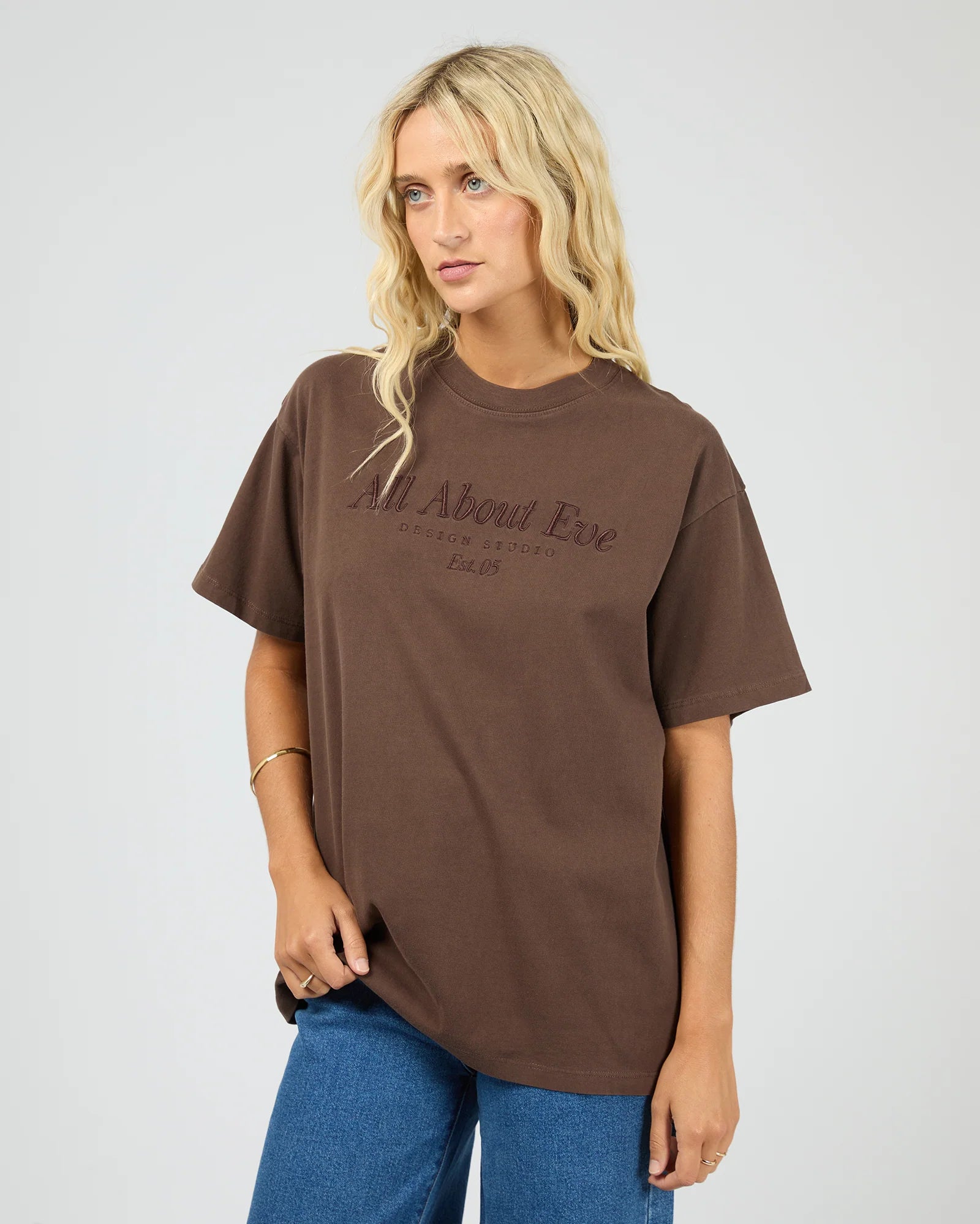 ALL ABOUT EVE AAE TIMELESS TEE WOMENS BASIC T SHIRT BROWN