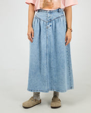 ALL ABOUT EVE ARLO MAXI SKIRT WOMENS DENIM SKIRT LIGHT BLUE