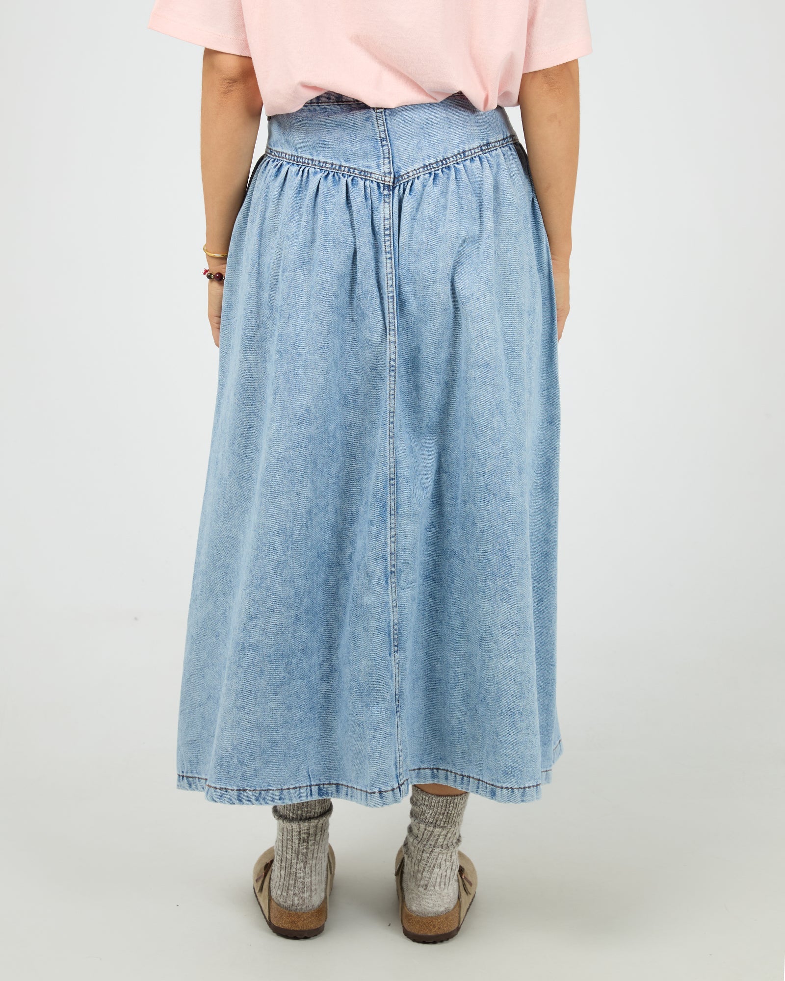 ALL ABOUT EVE ARLO MAXI SKIRT WOMENS DENIM SKIRT LIGHT BLUE