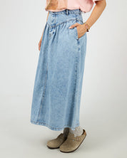 ALL ABOUT EVE ARLO MAXI SKIRT WOMENS DENIM SKIRT LIGHT BLUE
