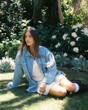 ALL ABOUT EVE DALE DENIM SHACKET WOMENS LONG DENIM SHIRT JACKET LIGHT BLUE