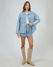 ALL ABOUT EVE DALE DENIM SHACKET WOMENS LONG DENIM SHIRT JACKET LIGHT BLUE