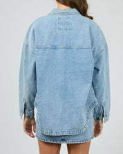 ALL ABOUT EVE DALE DENIM SHACKET WOMENS LONG DENIM SHIRT JACKET LIGHT BLUE
