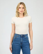 ALL ABOUT EVE EVE RIB BABY TEE WOMENS FITTED BASIC T SHIRT OATMEAL