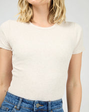ALL ABOUT EVE EVE RIB BABY TEE WOMENS FITTED BASIC T SHIRT OATMEAL
