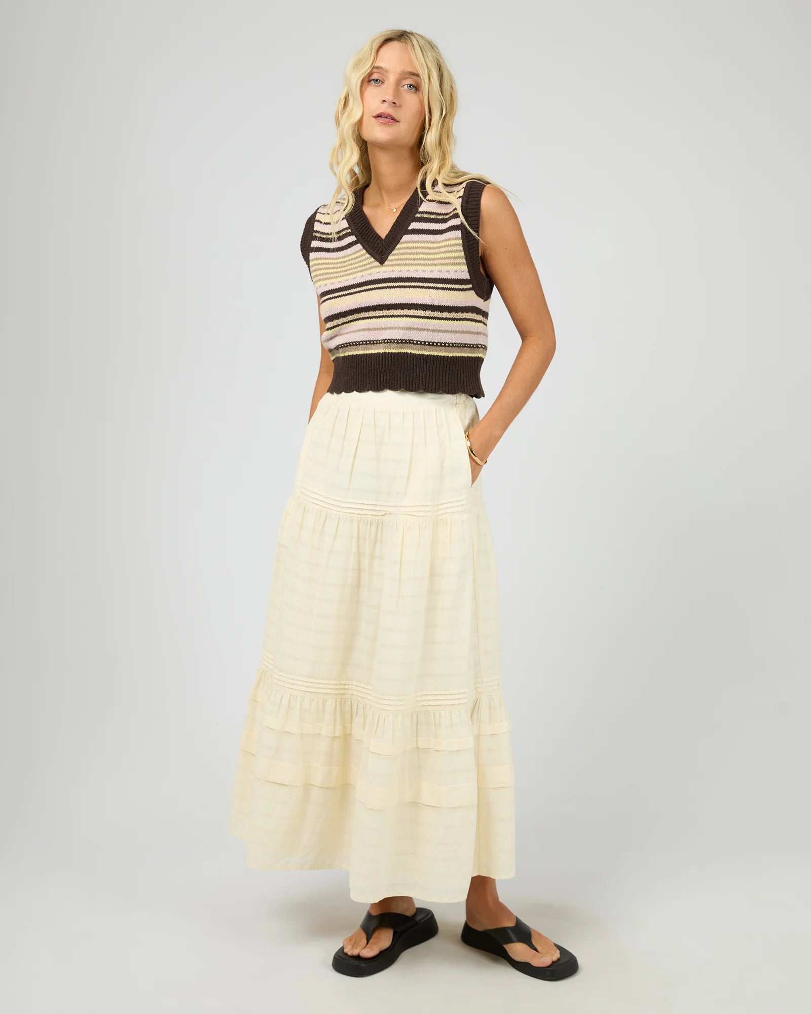 ALL ABOUT EVE FINN VEST WOMENS KNIT VEST CROPPED STRIPE MULTICOLOURED