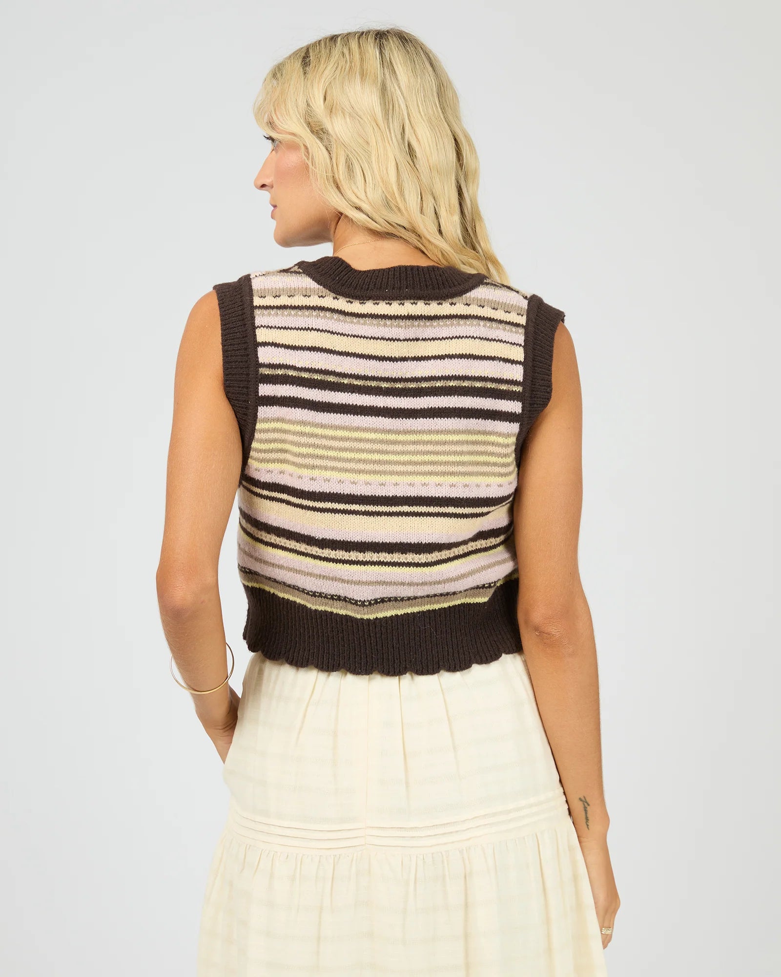 ALL ABOUT EVE FINN VEST WOMENS KNIT VEST CROPPED STRIPE MULTICOLOURED