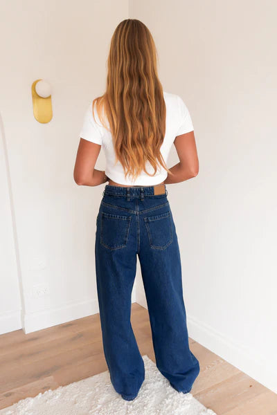 ALL ABOUT EVE GIA HIGH RISE BAGGY JEAN WOMENS DENIM JEANS HERITAGE BLUE