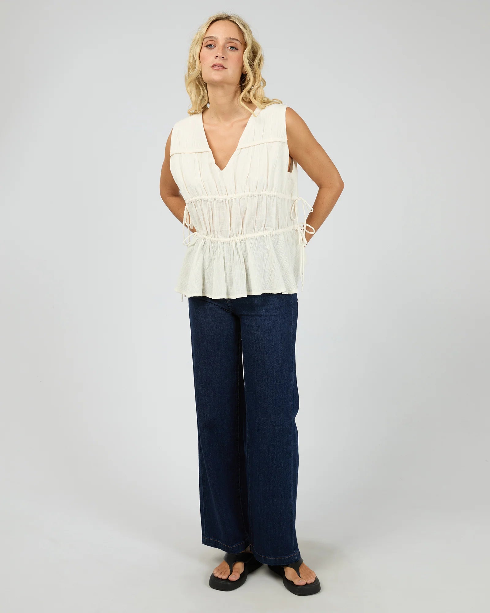 ALL ABOUT EVE HEIDI RUCHED TOP - VINTAGE WHITE