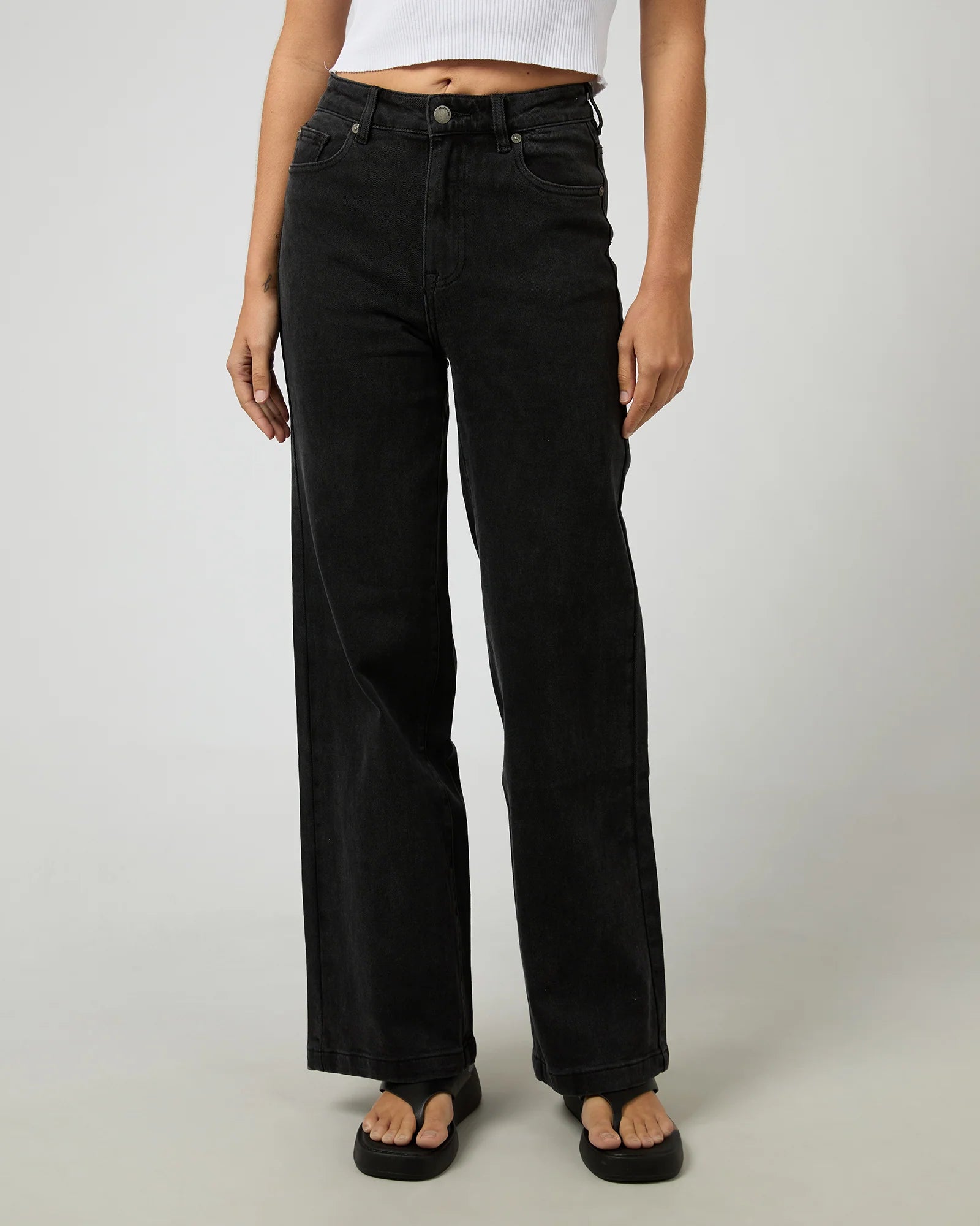 ALL ABOUT EVE JACQUI WIDE LEG JEAN WOMENS DENIM JEANS WASHED BLACK
