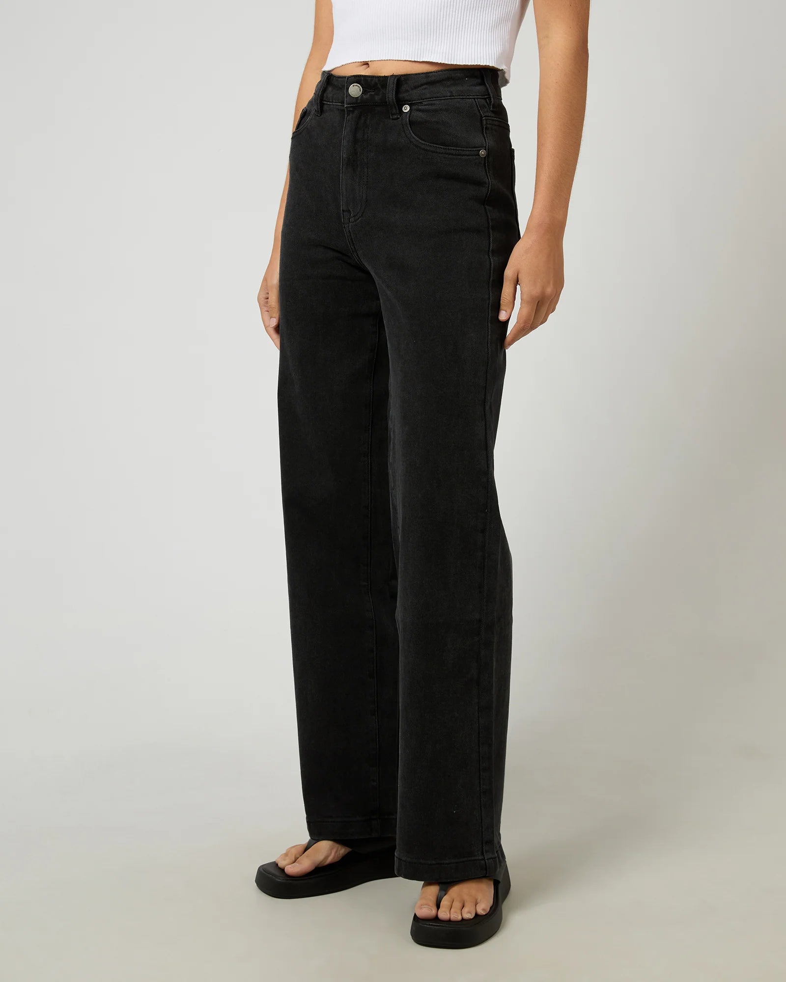 ALL ABOUT EVE JACQUI WIDE LEG JEAN WOMENS DENIM JEANS WASHED BLACK