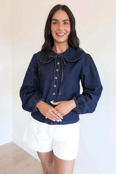 ALL ABOUT EVE LOU DENIM TOP WOMENS BUTTON UP SHIRT INDIGO
