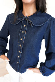 ALL ABOUT EVE LOU DENIM TOP WOMENS BUTTON UP SHIRT INDIGO