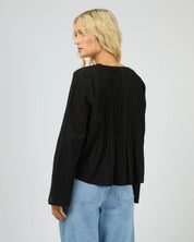ALL ABOUT EVE NYXIE RUFFLE TOP WOMENS LONG SLEEVE BLOUSE BLACK