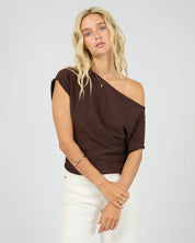 ALL ABOUT EVE ORLA OFF THE SHOULDER TOP - BROWN