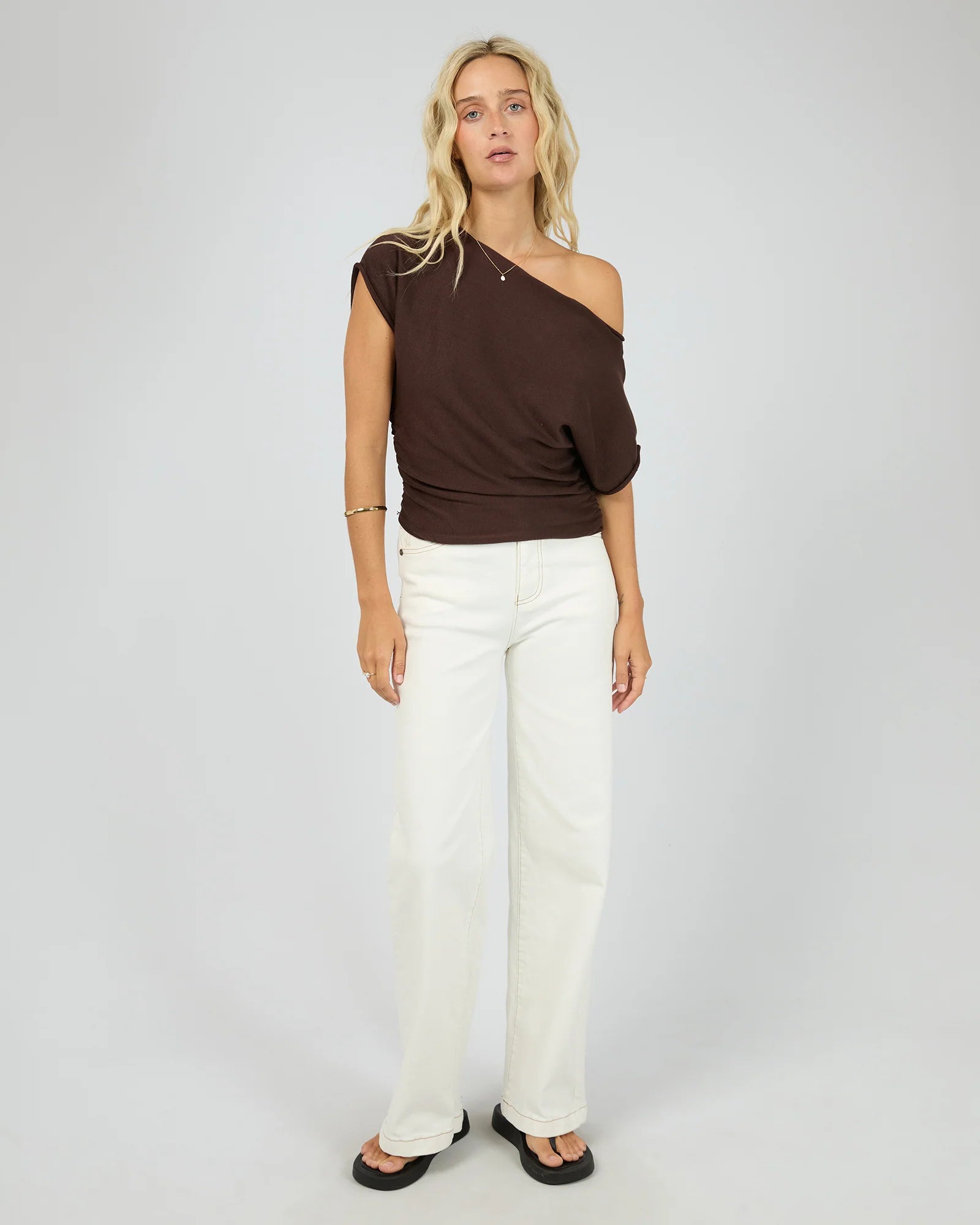 ALL ABOUT EVE ORLA OFF THE SHOULDER TOP - BROWN