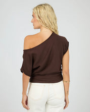 ALL ABOUT EVE ORLA OFF THE SHOULDER TOP - BROWN