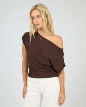 ALL ABOUT EVE ORLA OFF THE SHOULDER TOP - BROWN