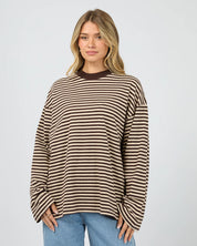 ALL ABOUT EVE PALOMA LONG SLEEVE STRIPE TEE – BROWN
