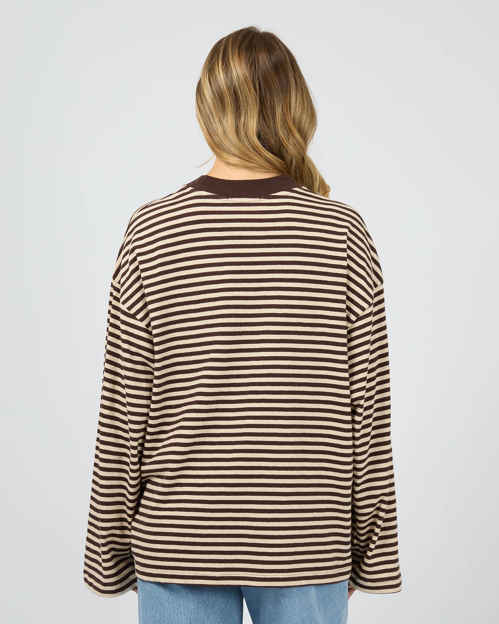 ALL ABOUT EVE PALOMA LONG SLEEVE STRIPE TEE – BROWN