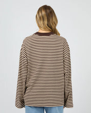 ALL ABOUT EVE PALOMA LONG SLEEVE STRIPE TEE – BROWN