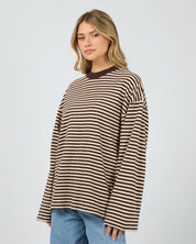 ALL ABOUT EVE PALOMA LONG SLEEVE STRIPE TEE – BROWN