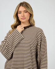 ALL ABOUT EVE PALOMA LONG SLEEVE STRIPE TEE – BROWN