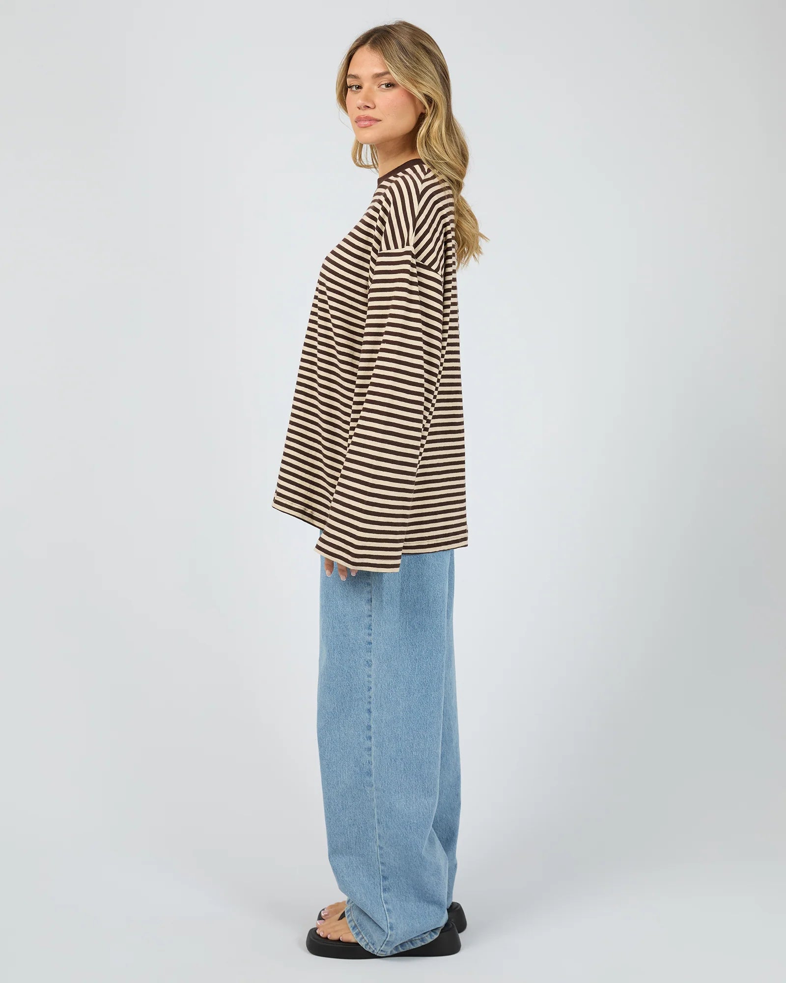 ALL ABOUT EVE PALOMA LONG SLEEVE STRIPE TEE – BROWN