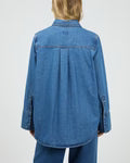 ALL ABOUT EVE PERCY DENIM SHIRT WOMENS BUTTON UP DENIM TOP HERITAGE BLUE