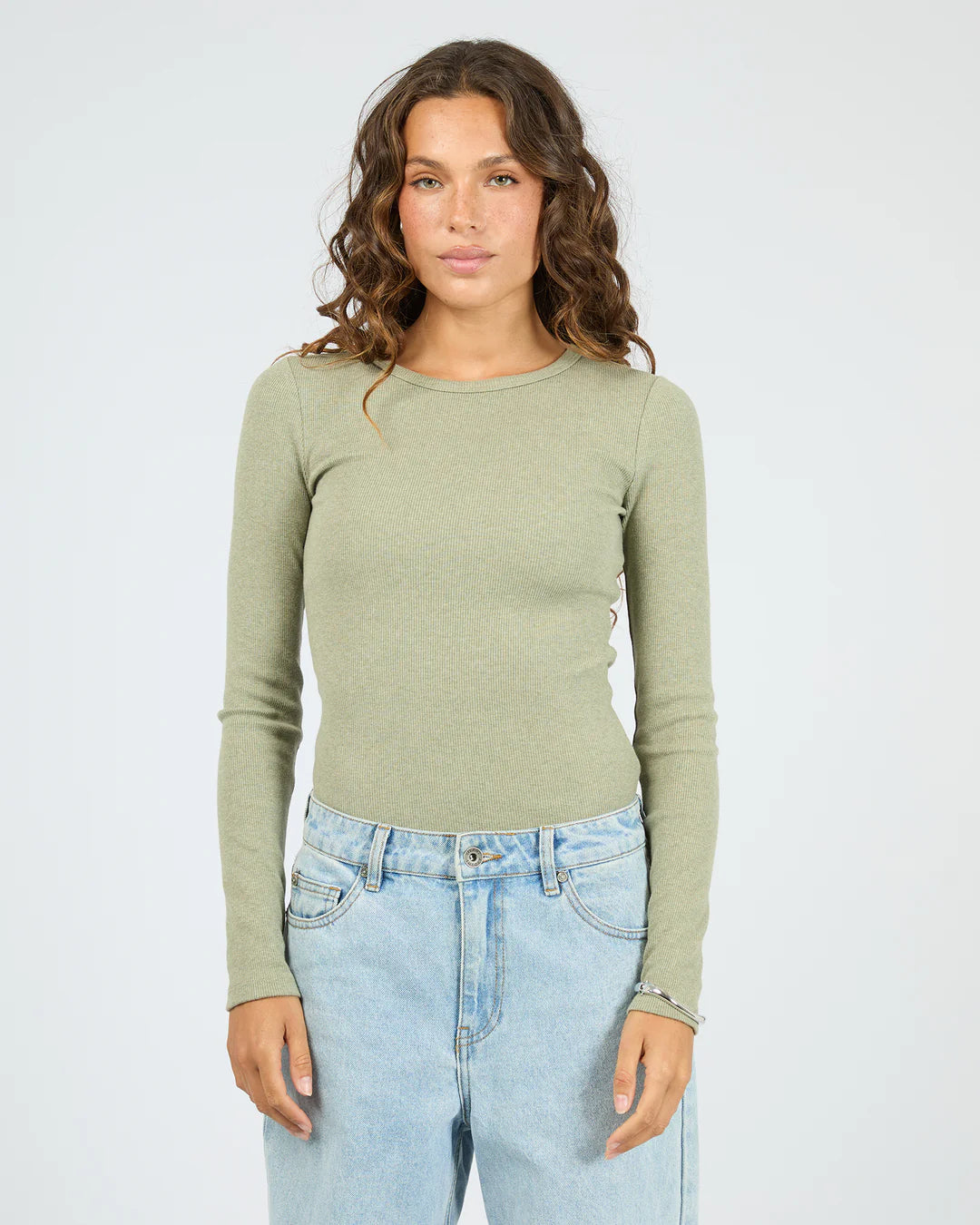 SILENT THEORY RIB LONG SLEEVE TEE WOMENS BASIC TOP FERN