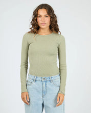 SILENT THEORY RIB LONG SLEEVE TEE WOMENS BASIC TOP FERN